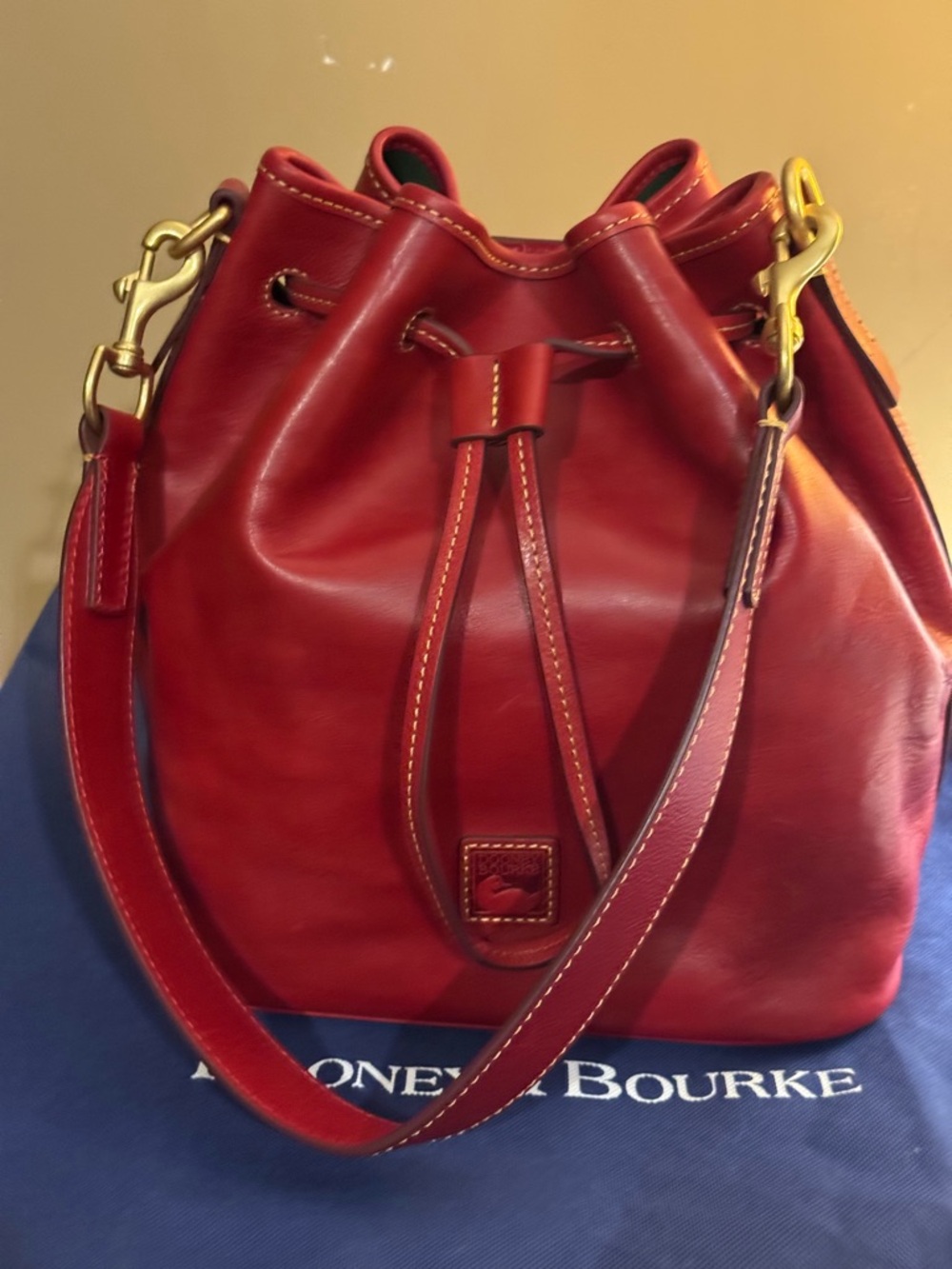 Dooney & Bourke Red Florentine Leather Drawstring Bucket Shoulder Bag NWT - Picture 13 of 14